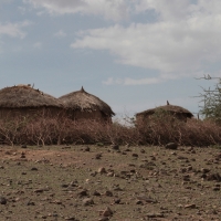 Masajska wioska z okolic góry Ol Doinyo Lengai.